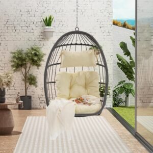 Swing Egg Chair Indoor Outdoor, Patio Rattan Wicker Hanging Swing Egg Chair Hammock Chair, 360lbs Capacity Hanging Chair for Bedroom Garden Balcony