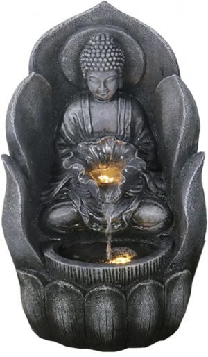 Tabletop Fountain Indoor Meditating Buddha Statue Zen Meditation Waterfall Kit with Circular Water Flow Compact & Lightweight Water Fountain Tabletop Decoration,Large