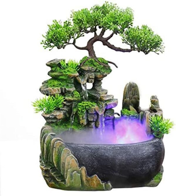 Tabletop Fountain Rockery Waterfall Fountain, Indoor Relaxation Desktop Fountain Waterfall Zen Meditation Rockery Crafts with Automatic Pump and LED Light for Home Office Bedroom Desk Decoration