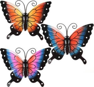 Tangser Metal Butterfly Wall Decor - 11x8.3 Vibrant Outdoor Garden Wall Art, Larger Size Decorative Hanging for Yard, Patio, Living Room, Bedroom, Balcony, Colorful Gift for Family Friends (3 Pack)