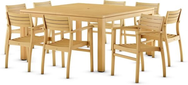 Teak Victoria 9-Piece Teak Square Dining Set, Light Brown (Rinjani SQ_8Ninia)