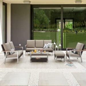 Thermal Transfer 5-piece Outdoor Conversation Set Beige Grey Modern Contemporary Urban Metal PVC Wicker Powder Coated Water Resistant Weather