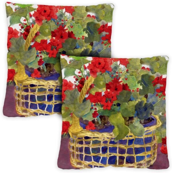 Toland Home Garden 761218 Set of 2 Geranium Basket Spring Pillow Covers 18x18 Inch Flower Outdoor Square Indoor Decorative Throw Pillows