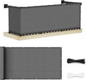 UIRWAY Privacy Screen Balcony Fence 2.5'x10', Garden Courtyard Privacy Fence Screen with Zip Ties UV Protection, for Animal Barriers, Decks, Patios, Outdoor Pools, Porches, Condo Railings - Anthracite