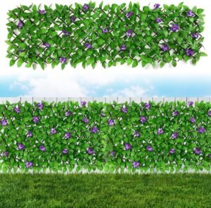 US Expandable Fence Privacy Screen 40x200cm Artificial Hedges Privacy Fences Stretchable Fake Ivy Leaf Fencing Decoration for Outdoor Balcony Garden Patio Backyard