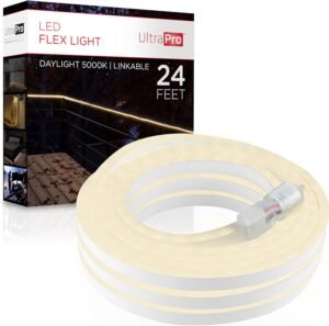 UltraPro 24ft White LED Strip Lights, Indoor/Outdoor Rope Lights, Flexible Neon Lighting, Linkable, Plug-in, Bedroom, Under Cabinet, Accent Light, Living Room, Balcony, Deck, 60843