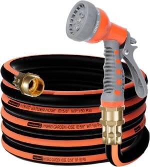 Upgraded Hybrid Garden Hose,5/8inx10FT,No Kink Water Hose with 7 Function Nozzle,Heavy Duty Short Hose for Outside Car,Floor,Yard Washing,Garden Watering