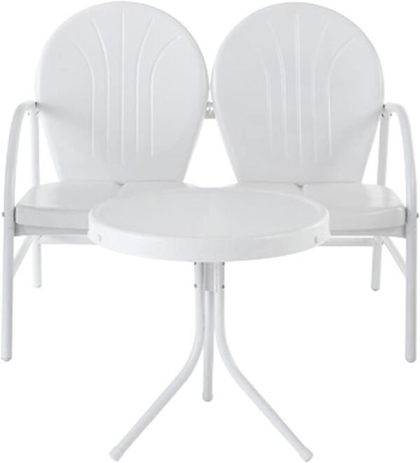 Urban Upmarket 2Pc Outdoor Metal Conversation Set White Gloss/White Satin - Loveseat & Side Table