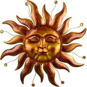 VESTCDF Metal Sun Wall Art Decor Outdoor 26'', Large Gold Sun Wall Decor Garden Metal Art Outside Hanging for Living Room, Bedroom, Fence, Yard, Porch, Balcony and Patio Decorations