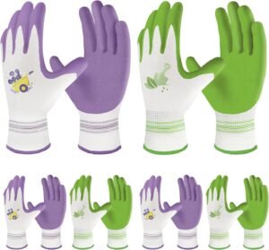 Velway 6 Pairs Gardening Gloves for Women - Breathable Rubber Coated Garden Work Gloves - Outdoor Protective Yard Gloves with Grip Gardening Gifts - Purple & Green Medium