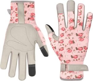 Velway Gardening Working Gloves for Women - Breathable Flexible Gardening Gloves, Light Touchscreen Protective Gloves for Weeding, Planting, Pruning - Pink, Medium