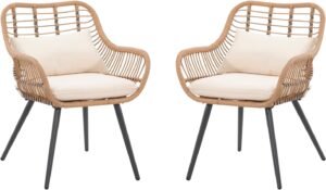 Verano Garden Set of 2 Patio Dining Chairs, Outdoor Wicker Seating Set with Soft Cushion for Indoor & Outdoor Use, Modern Wicker Dining Chairs for Backyard