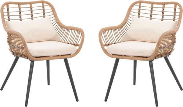 Verano Garden Set of 2 Patio Dining Chairs, Outdoor Wicker Seating Set with Soft Cushion for Indoor & Outdoor Use, Modern Wicker Dining Chairs for Backyard