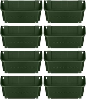 Vertical Garden Planter - 8 Pack, 13 inch Wall Mounted Planter for Patio Outdoor Decor, Home Green Plastic Pot Balcony Planter, Plant Vegetable Fruit Herb Hanging Pocket Holder Flowerpot