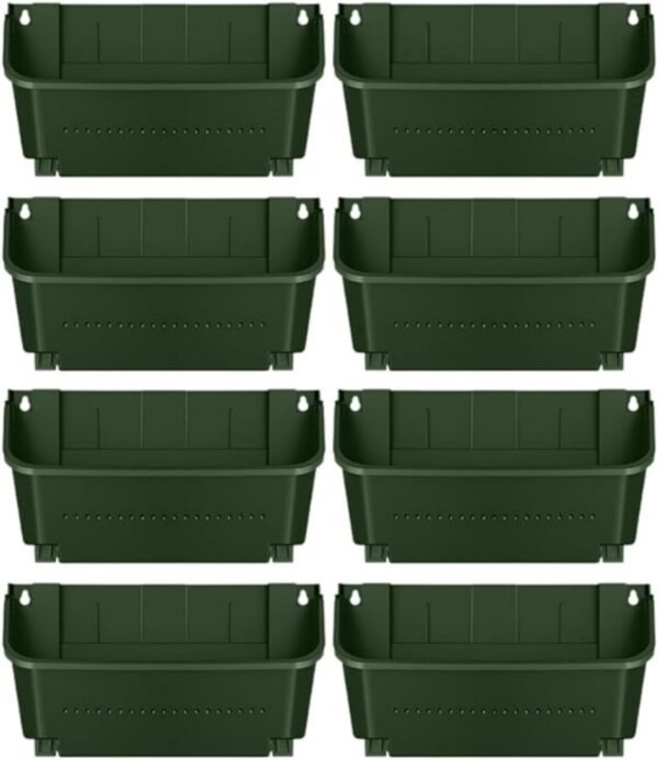 Vertical Garden Planter - 8 Pack, 13 inch Wall Mounted Planter for Patio Outdoor Decor, Home Green Plastic Pot Balcony Planter, Plant Vegetable Fruit Herb Hanging Pocket Holder Flowerpot