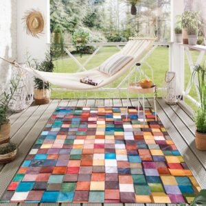 Vintage Rustic Farmhouse Indoor Outdoor Rugs 2x3 Colorful Wooden Blocks Area Rugs for Balcony Deck Porch Patio Waterproof Durable Carpet Non Slip Washable Camping Picnic Rug
