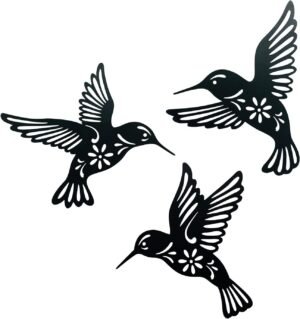 VividLadybug Metal hummingbird wall art decor, 9inch set of 3 black Concise Decoration Hanging for living room bedroom bathroom Kitchen Patio Balcony House indoor outdoor, unique gift choice