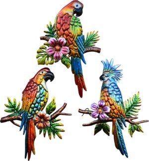 Voumsil 3 Pieces Parrot Metal Wall Art Decor Tropical Bird Hanging Outdoor Decor for Patio Balcony Garden Fence Art Living Bedroom Wall Sculpture Indoor Outdoor…