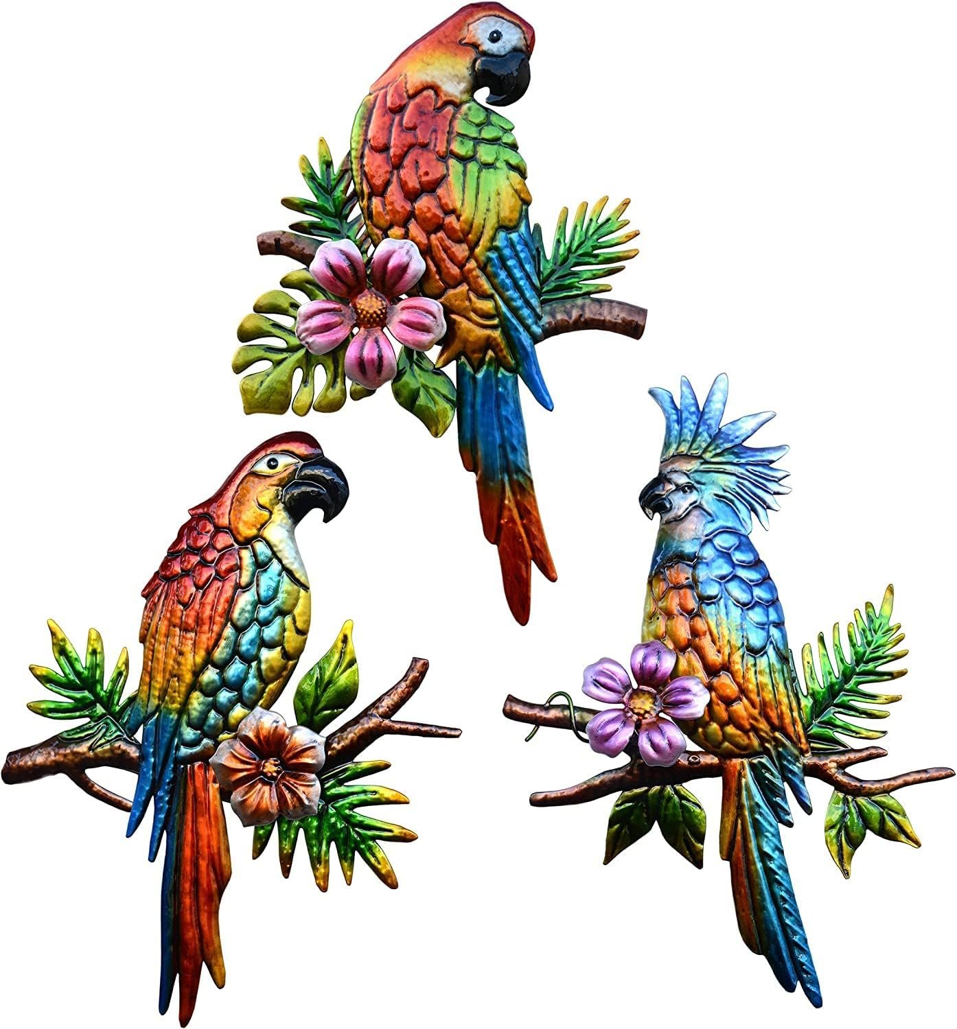 Voumsil 3 Pieces Parrot Metal Wall Art Decor Tropical Bird Voumsil 3 Pieces Parrot Metal Wall Art Decor Tropical Bird Hanging Outdoor Decor for Patio Balcony Garden Fence Art Living Bedroom Wall Sculpture Indoor Outdoor…