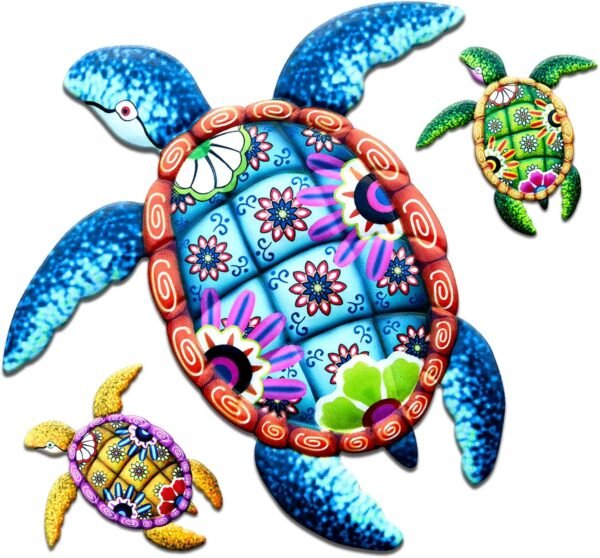 WHBIMGOOO Metal Sea Turtle Wall art Decor，Beach/Ocean/Nautical Theme Outdoor wall decor，Decorations for Garden Backyard Pool Patio Balcony Kitchen or Bathroom (3 Pack)