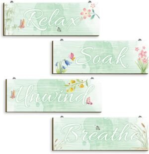 Wall Decor, Patio Decor, Outdoor Decorations, Outdoor Wall Art, Balcony Decor, Bathroom Signs Decor, 35x12cm Home Decor and Outdoor Wall Art, Green Relax Sign - Relax Soak Unwind Breathe