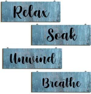 Wall Decor, Patio Decor, Outdoor Decorations for Patio, Outdoor Wall Art, Balcony Decor, Bathroom Signs Decor, 35x12cm Home Decor and Outdoor Wall Art, Blue Relax Sign - Relax Soak Unwind Breathe