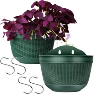 Wall Hanging Planter Pots Hanging Fence Planters Plastic Balcony Planter with S Hooks for Home Garden Porch Kitchen Wall Decoration 2PCS