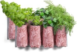 Wall Hanging Planter for Outdoor Plants, Balcony Railing, Fence Planters for Flowers, Herbs, Fruits, Vegetables, 4 Extra Deep Planting Pockets, Horizontal, Terracotta, Set of 2