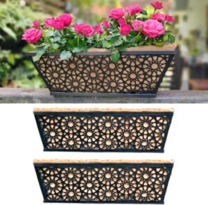 Wall Planter, 2 Pack, 16 Inch Railing Hanging Planter with Coco Liner for Outdoor, Metal Balcony Garden Plant Basket Deck Rail Fence Window House Horse Trough Porch