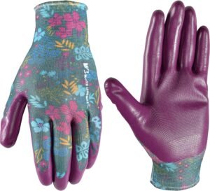 Wells Lamont Women's Botanical Print Nitrile Coated Work and Gardening Gloves, Medium (497M)