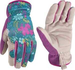 Wells Lamont Women's Botanical Print Slip-On High Dexterity Work and Gardening Gloves, Medium (7753M)