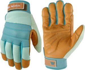 Wells Lamont Women's HydraHyde Water-Resistant Leather Palm Hybrid Work Gardening Gloves, Small (3250S), Blue