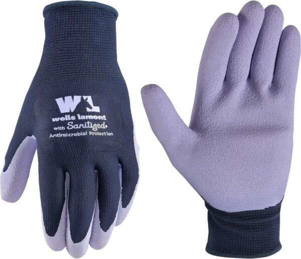 Wells Lamont Women's Sanitized Coated Work and Gardening Gloves, Navy, Large (419L)