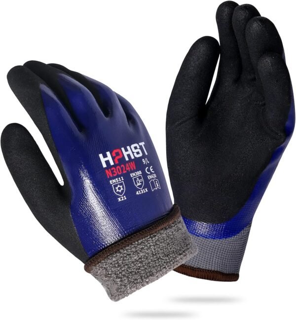 Winter Waterproof Work Gloves, Heavy Duty Oil Resistant Gardening Gloves with Nitrile Coating 1 Pair
