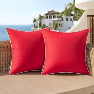 Woaboy Set of 2 Outdoor Waterproof Pillow Covers 16x16 Inch Red Decorative Farmhouse Throw Pillow Covers Square Solid Color Couch Pillow Covers for Patio Tent Bed Sofa Living Room