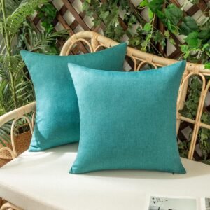 Woaboy Set of 2 Outdoor Waterproof Throw Pillow Covers Decorative Farmhouse Solid Cushion Cases for Bed Sofa Couch Car Living Room Turquoise 16x16 inch