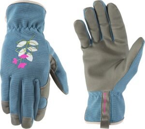 Women's Slip On Gardening Work Gloves with Synthetic Leather Palm, Large (Wells Lamont 7718)