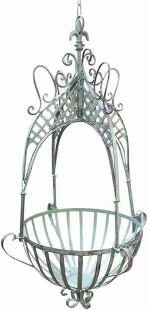 Wrought Iron Hanging Planter Basket - Vintage Holder with Chain for Outdoor/Indoor Garden Balcony Porch Patio Decor, Flower Baskets