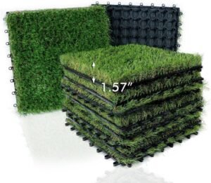 XLX TURF Artificial Grass Tiles Interlocking Turf Deck Set 9 Pack - 12"x12" Synthetic Fake Grass Self-draining Mat Flooring Decor Pad for Dog Pet Indoor Outdoor, 8 Buckle Systerm