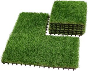 XLX TURF Interlocking 12" x 12" Artificial Grass Turf Tiles 9 Pack, Fake Grass Carpet for Patio, Balcony, Deck, Flooring, Backyard, Indoor Outdoor Lawn Decor, Dogs Area Grass Mat