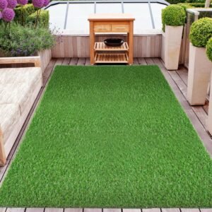 XLX TURF Thin Artificial Grass Area Rug Indoor Outdoor - 4FT x 6FT, Realistic Synthetic Grass Floor Mat Decor Patio Balcony Backyard, Large Grass Pad for Dog