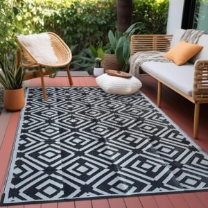 YEARNING Outdoor Rug 5x8 Outdoor Plastic Straw Rug Patio Rugs Clearance Waterproof Area Rug Outside Indoor Outdoor for RV Accessories Camping Mat, Picnic, Backyard, Deck, Balcony, Porch, Beach