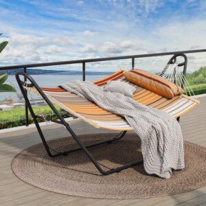 YITAHOME 12FT Hammock with Stand Included Hammock Heavy Duty Hammocks Waterproof Portable Freestanding Hammock with Pillow Storage Bags 450lbs for Outdoors,Backyard,Yellow Stripes