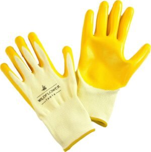 Yellow Gardening and Work Gloves for Men and Women (Large) | Nitrile Coating Protection