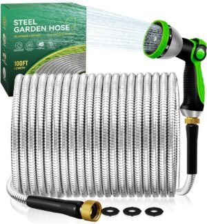 Yofidra Garden Hose 100 ft - Water Hose 100 ft Metal Garden Hose Stainless Steel Hose Kink Free Hose Water Pipe for Outdoor, Yard