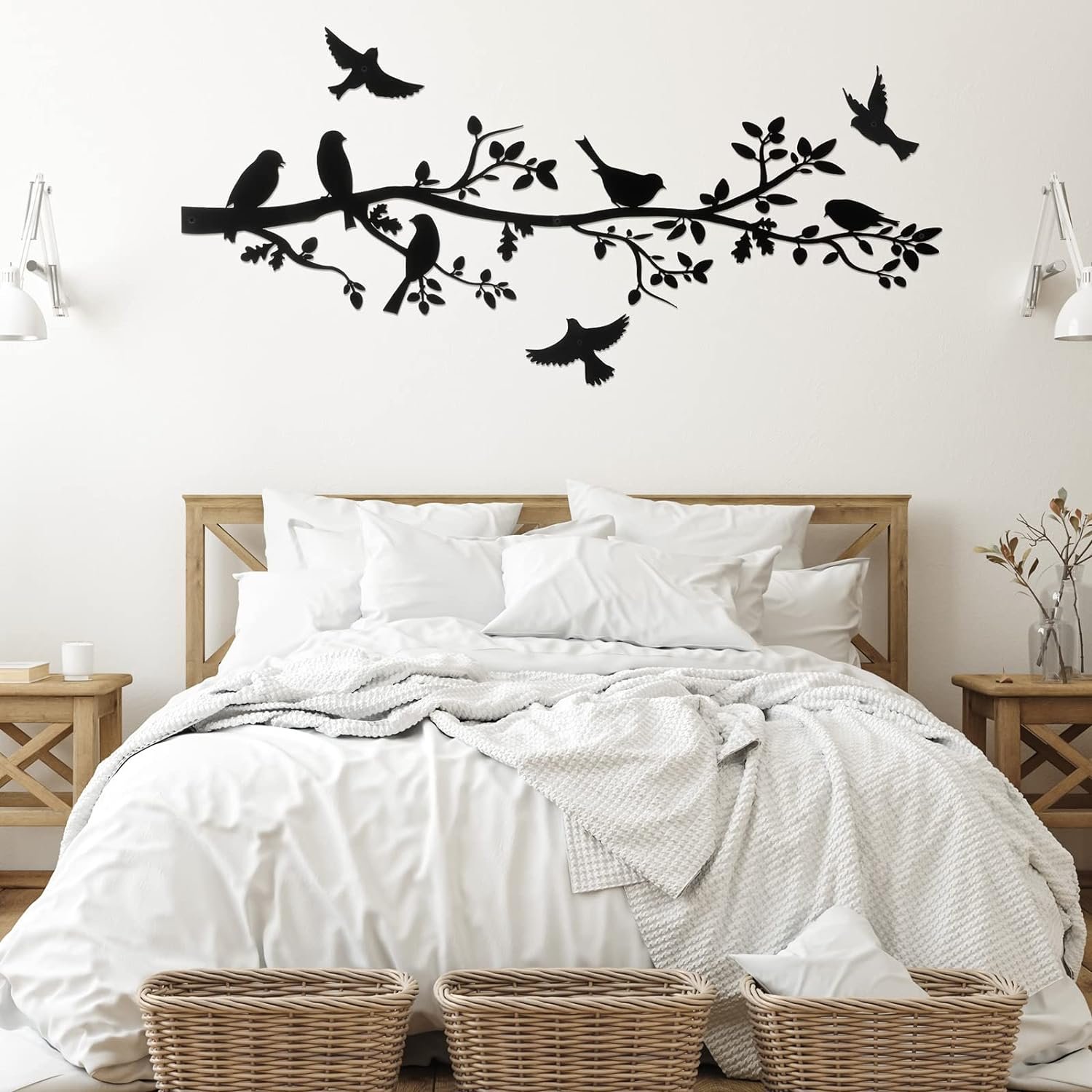 Youyole 5 Pcs Metal Wall Art Birds on The Branch Youyole 5 Pcs Metal Wall Art Birds on The Branch Metal Wall Art Decor Hanging Leaves with Birds Ornament Silhouette for Indoor Outdoor Home Office Balcony Garden Decor