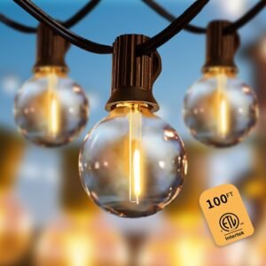 Yuusei String Lights for Outside 100ft,Outdoor Lights for Patio with 52 Shatterproof Edison Bulbs(2 Spare), G40 Waterproof Connectable Outdoor Hanging Lights for Backyard Bistro Party Balcony Patio