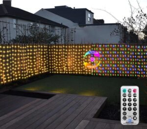 ZAIYW Curtain Lights Outdoor 20Ft X 3Ft, 300LED Color Changing Fence String Lights with Plug Remote, Waterproof Light Curtain for Stair Railing Eaves Decor (Warm White & Multicolor)