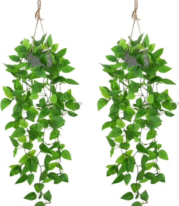 ZIFTY 2-Pcs 2.5FT Fake Hanging Plants with Pot Artificial Ivy Vine Faux Potted Plants for Wall House Home Kitchen Dining Living Room Patio Indoor Outdoor Boho Decor (Green)