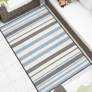 ZORMY Outdoor Rugs 5'x8' Waterproof - Reversible Patio Rug Clearance, Plastic Straw Camping Carpet for Balcony, Porch, Deck, Picnic, Backyard, Beach, RV - Stripe